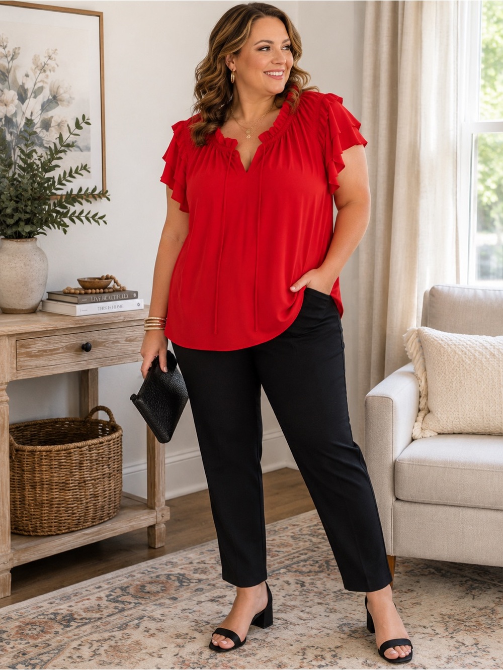 Cato Women’s Red Ruffle Flutter Sleeve Blouse Size 18/20W